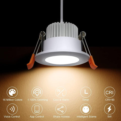 3 Inch 5W 120V, Dimmable 2700-6500K, (1 Pack) YGS-Tech Smart Recessed Lighting, WiFi LED Downlight Compatible