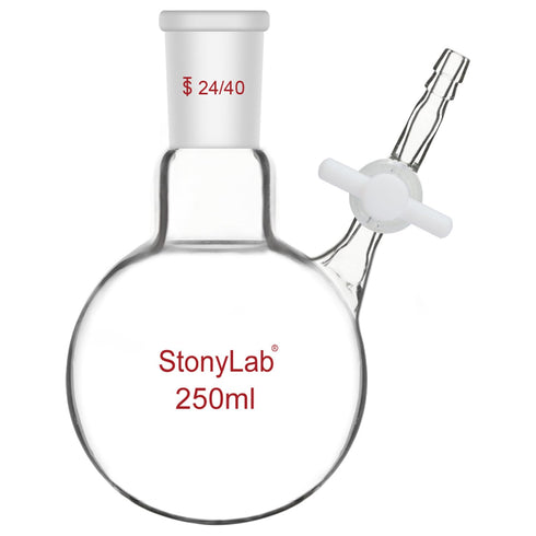 stonylab Borosilicate Glass Reaction Flask, Single-Neck 250 ml with 24/40 Joint and PTFE Stopcock Valve