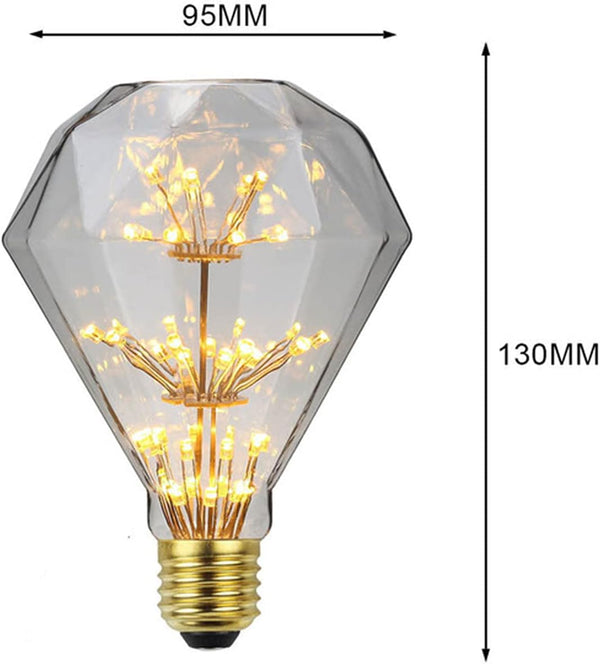 2-Packs 3W D95 Bulbs E26 Bulb Bulb D95 Bulb 2300K Bulb Retro LED Edison Led Starry Light Vintage Diamond LED Decorative