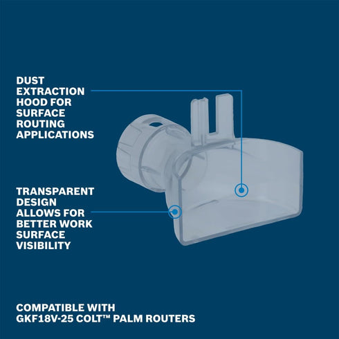 RA1132 BOSCH Edge Routing Dust Extraction Hood for Colt Palm Routers, Transparent Design for Clear Work Visibility