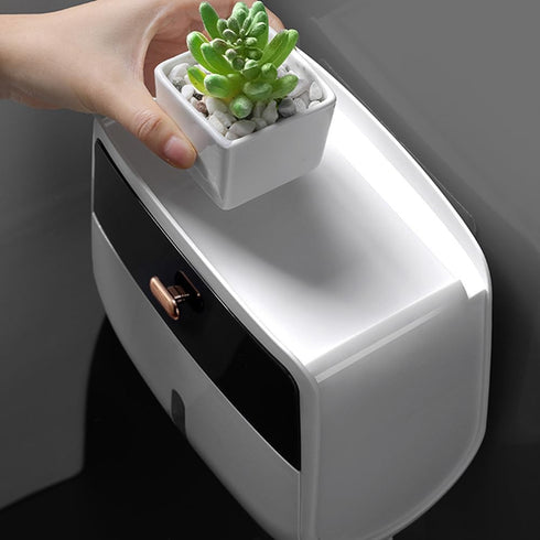 homfanseec Toilet Paper Holder Wall Mount, Self Adhesive Paper Towels Holder with Drawer and Shelf Watertight Tissue