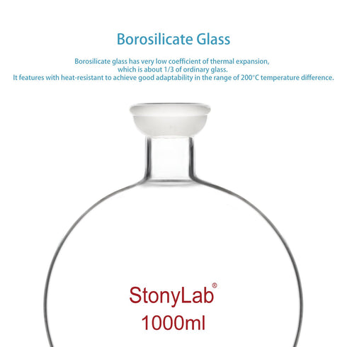 stonylab Spherical Joint Round Bottom Receiving Flask, Borosilicate Glass with 35/20 Ground Joint, 1000 ml