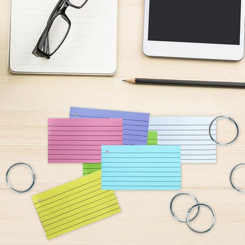 TFLFL 3x5 Inch, 300PCS 8 Index Paper Cards Flash Cards with Rings, Thin Paper Colors Ruled Index Cards, Assorted Lined