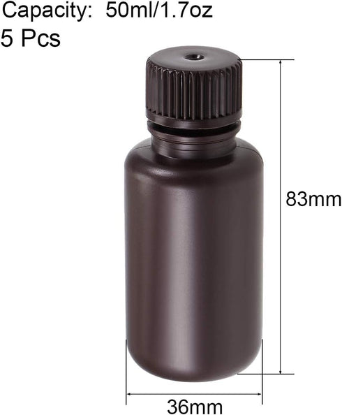 uxcell Plastic Lab Chemical Reagent Bottle 50ml/1.7oz Small Mouth Sample Sealing Liquid Storage Container Brown 5pcs by uxcell