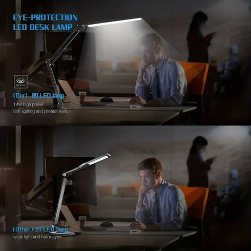 HDView 3 10 LED Desk Lamp with Eye-Caring Modes Brightness, Adjustable Swing Arm Long Flexible Lamp for Office Workers