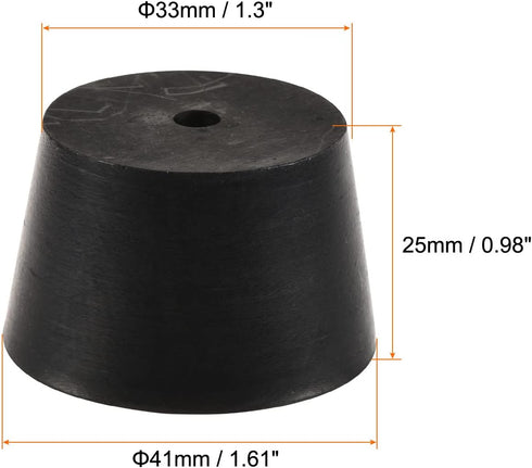 MECCANIXITY Rubber Tapered Plug 33mm to 41mm with Hole Test Tubes Bungs Stopper Black for Lab Home