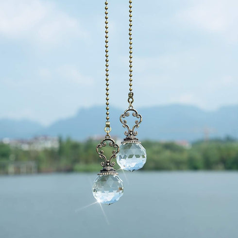 2001 Set 2 LONGSHENG - SINCE - of Vintage-Style Clear Fan Pull Ceiling Fan Chain Pulls Crystal Prism Ball