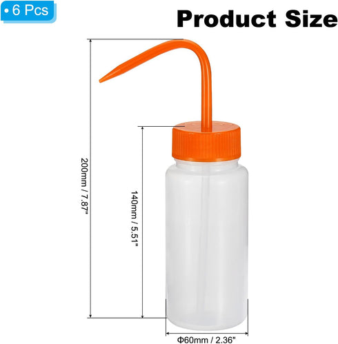 PATIKIL 250ml Wash Bottle, 6pcs Plastic Squeeze Bottle Wide Mouth Bottle Watering Tools for Lab Cleaning Washing Irrigation Liquid Storage, Clear Orange