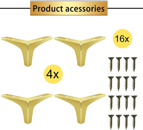 4 Inches, Set 4, GOSCHE Gold Furniture Legs Metal Sofa Legs of Modern Style Replacement Couch Legs for Dresser Chair
