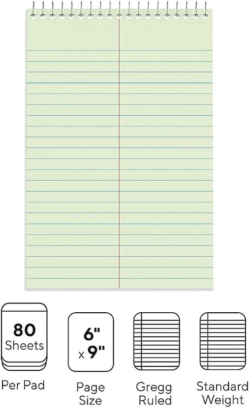 Staples Green Paper Steno Pads, Gregg Ruled, 6" x 9", 12/Pack by STAPLES