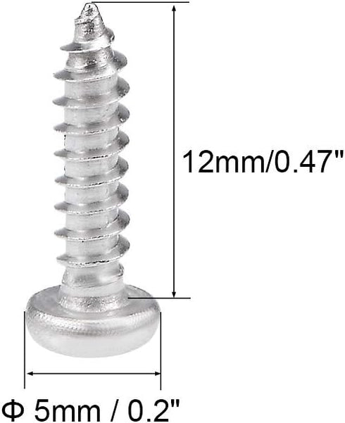 uxcell 3x12mm Self Tapping Screws Phillips Pan Head, 316 Stainless Steel Fasteners, 50Pcs