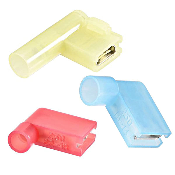 50PCS Nylon Flag Spade Quick Disconnects Female Wire Connector - 90 Degree Electrical Crimp Wire Terminals (22-10 AWG,