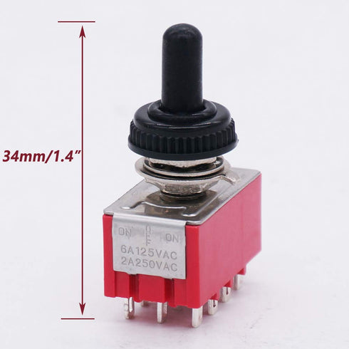 Twidec 2Pcs Mini Toggle Switch 4PDT 3 Position 12 Pins ON/Off/ON Miniature Switch with Waterproof Cap