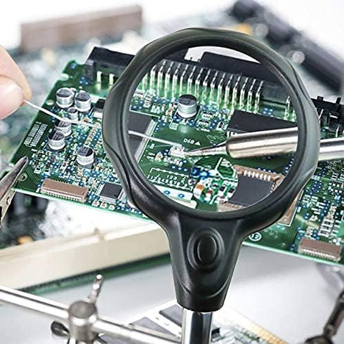 Helping Hands Magnifying Glass Soldering Station, LED Lighted 3.5X 12X Magnifier with Clips