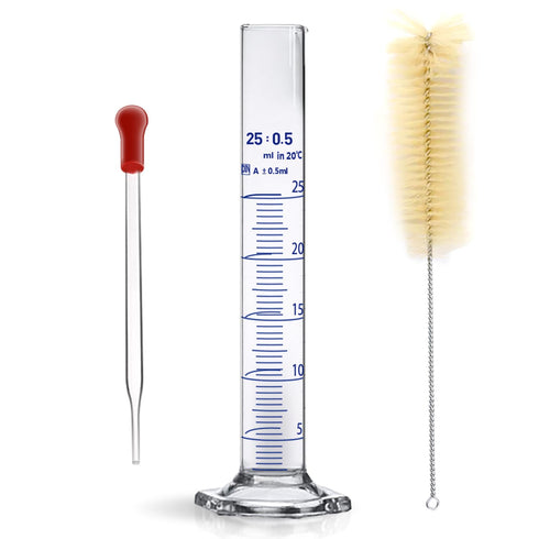 Thick Glass Graduated Cylinder Measuring Liquid Lab Hexagon Base Cylinders with Cylinder Brush (glass, 25ML)