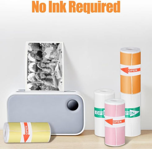 Jeqqinuz 12 5725mm T02/M02 Rolls Mini Printer Sticker Paper, Self-Adhesive Thermal Sticker Paper Compatible with Mini
