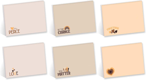 Diversity Sticky Note Assortment, Set of 6, 4" x 3" Modern Repositionable Pads, 50 Sheets Per Pad, Made in The USA
