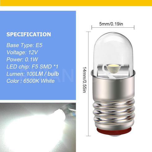 E5 Bulb 12V E5 E5.5 Bulb Lights(Pack 4) Ruiandsion LED White Screw Base LED Upgrade for Modle Train
