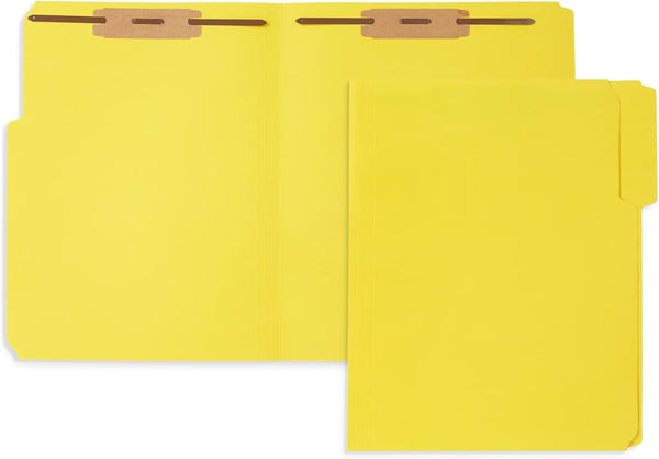 50 Yellow Fastener File Folders - 1/3 Cut Reinforced Tab - Durable