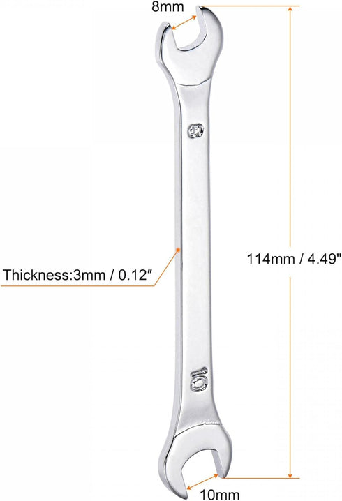 uxcell Thin Open End Wrench, 8mm x 10mm Metric, Mirror-Chrome Plated High Carbon Steel, 2 Pcs for Repairs