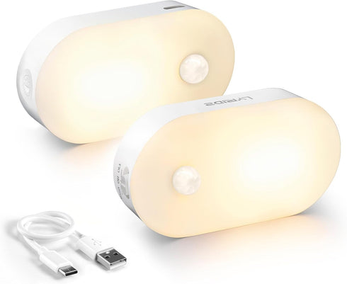 Closet 2-Pack Lyridz Rechargeable Battery Night Light with Motion Sensor, Portable Mini Warm White LED Stick-on Light
