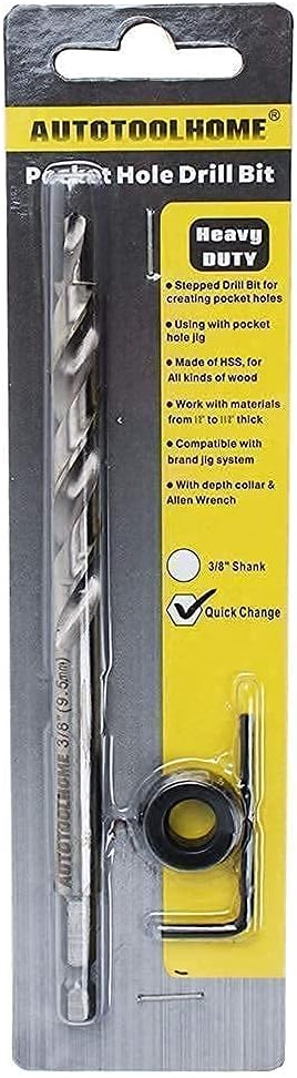 AUTOTOOLHOME 1/4 inch Hex Shank Pocket Hole Drill Bit | Replacement Twist Step Drill Bit with Depth Stop Collar |