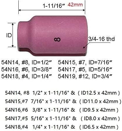 RIVERWELD TIG Gas Lens Collets Boby 13N24 45V26 (3/32" & 2.4mm Orifice) Ceramic Cup 54N14#8 (1/2") 54N01 TIG Gas Lens Insulator for QQ300 DB SR CK WP 17 18 26 Tig Welding Torch 10pcs