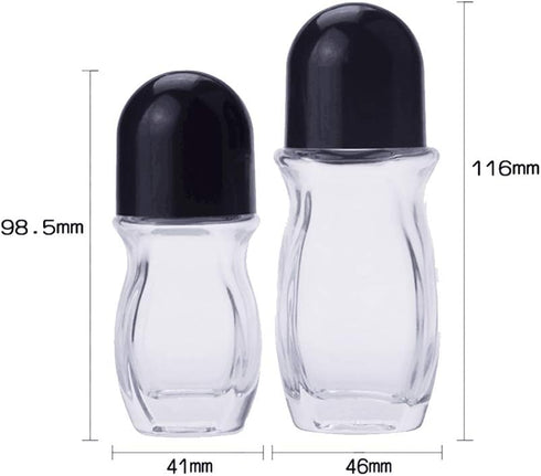 2 Pcs 50ml 1.69oz Clear Roller Bottle Empty Glass Body with Plastic Roller
