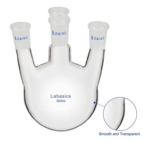 Round Bottom Flask RBF, 500 ml Heavy Wall 4 Neck Borosilicate Glass Flask with 24/40 Standard Taper Joint