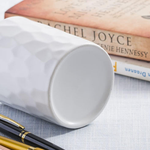 Ceramic Round Irregular Pen Holder for Desk, Cute White Makeup Brush Organizer