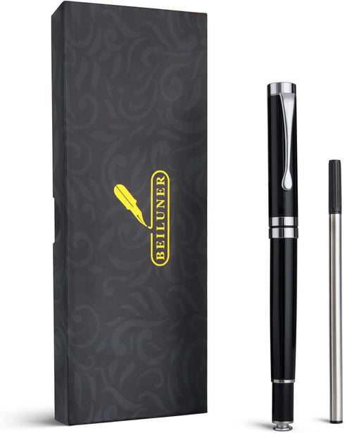 BEILUNER Ballpoint Pens, Stunning Black Chrome with Silver Trim, Best Gift Set for Men & Women, Gift Box with Refill