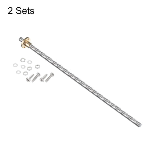 uxcell 2 Pcs 300mm / 12 Inch Tr8x4 Stainless Steel Lead Screw with T8 Brass Nut for 3D Printer Z Axis, CNC Machine