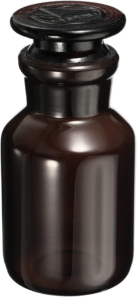 PATIKIL 125mL Reagent Media Bottle, 1Pcs Round Wide Mouth Glass Storage Bottle with Amber Cap