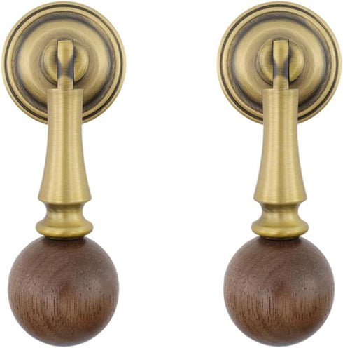 Copper Solid Wood Single Hole Handle Wooden Walnut Round Drawer Pull Wood
