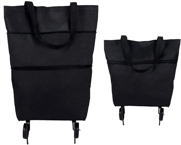 JIEOU Folding Shopping Bag With Wheels, Waterproof Grocery Carts, Reusable Portable Trolley Bags