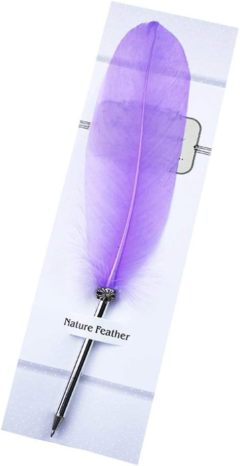 OPENDGO Feather Ballpoint Pen, Black Ink Vintage Quill, Refined Plated Rod, Wedding Gift Signature Pen