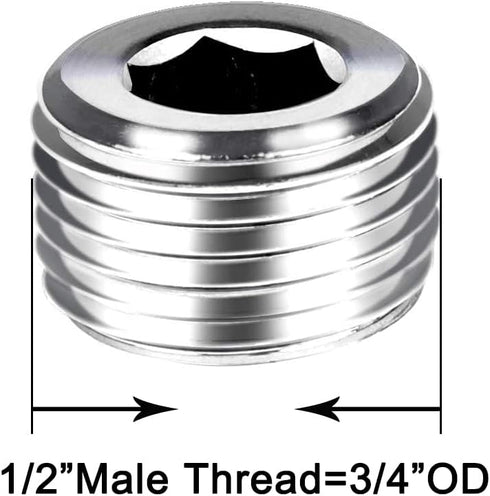 Joywayus 2Pcs Stainless Steel Internal Hex Countersunk Thread Socket Pipe Plug, 1/2"NPT Male