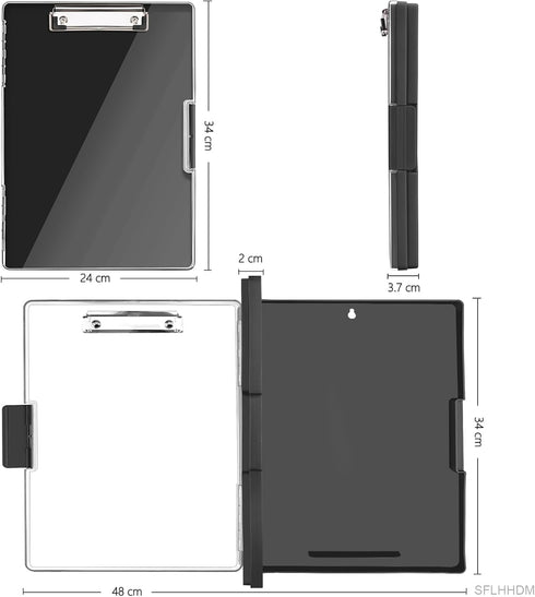 Clipboard with Storage,Heavy Duty Clip Boards 8.5x11 with 2 Storage Case,Clear Visible Top Panel Storage Clipboards,Side Opening Clip Boards,Nursing Clipboard Folder Case for Office Supplies-Black by SFLHHDM