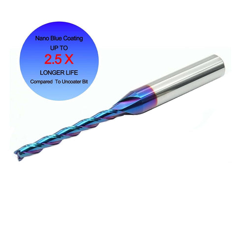 2 PCS CNC Router Bit 3 Flutes 1/8 inch Cutting Dia, 1/4 inch Shank, Extra Long Spiral Solid Carbide End Mill