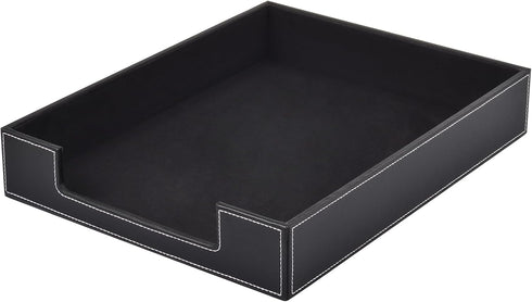 Leather Letter Tray, Luxury Desk Organizer for Mail, Paper Files, Magazines, and Cosmetics, Black