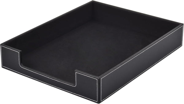 Leather Letter Tray, Luxury Desk Organizer for Mail, Paper Files, Magazines, and Cosmetics, Black