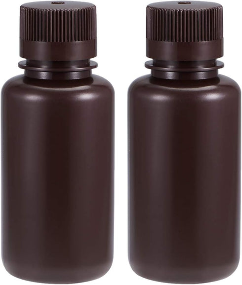 uxcell 250ml/8.5oz Plastic Lab Chemical Reagent Bottle, Small Mouth Liquid Storage Container, Brown 2pcs