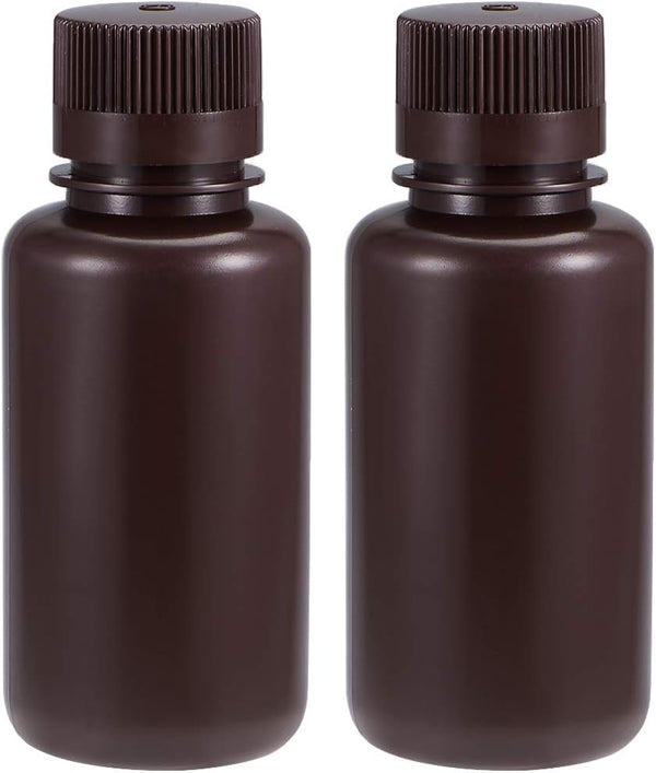 uxcell 250ml/8.5oz Plastic Lab Chemical Reagent Bottle, Small Mouth Liquid Storage Container, Brown 2pcs