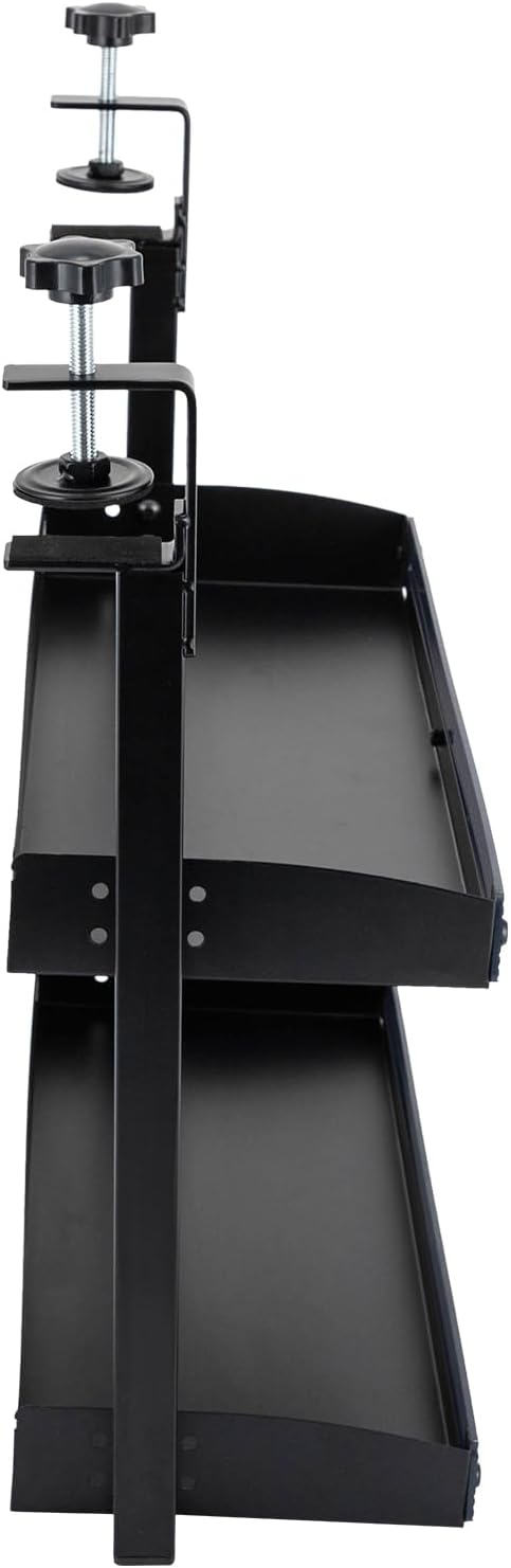 Kathring 2 22 lbs Clamp on Desk Shelf, Tier Desk Extender Side Table with Adjustable Metal Storage Tray Capacity