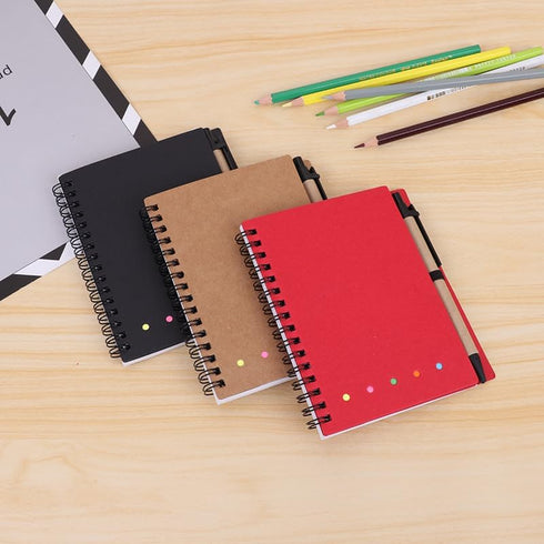 SOUJOY 10 Pack A5 Spiral Notebooks, Lined Notepad with Pen, Kraft Paper, Sticky Notes, Page Marker Tabs