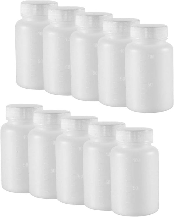 uxcell 100ml/3.4oz Plastic Lab Chemical Reagent Bottle, Wide Mouth Liquid Storage Container, 10pcs