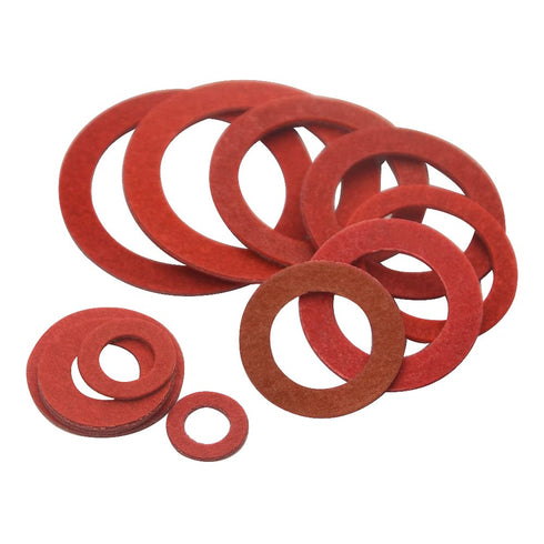 XINGYHENG 600Pcs Fiber Flat Washer Assortment Kit, 12 Sizes, Red Steel Paper Insulation for Plumbing Automotive Repair