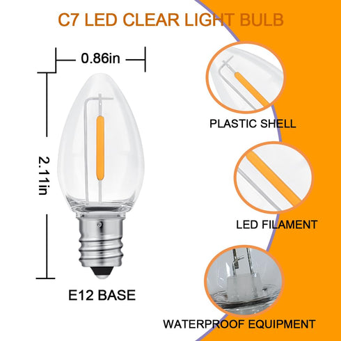 NETEHA 2 Pack 6Ft C7 Bulbs, E12 White Accessory Cord with LED Socket Lamp Cord with On/Off Switch for Christmas Village