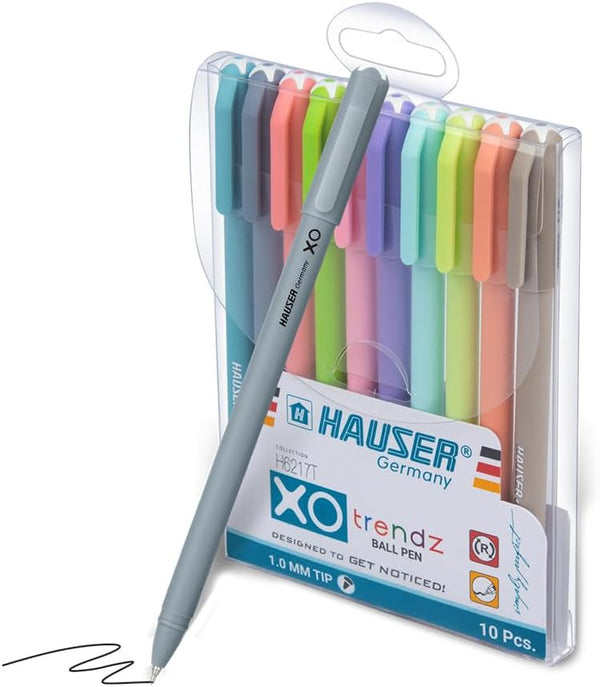 HAUSER XO Trends Ball Pen Set, 10 Assorted Colors, 1.00mm Tip, School Supplies for Office Tasks