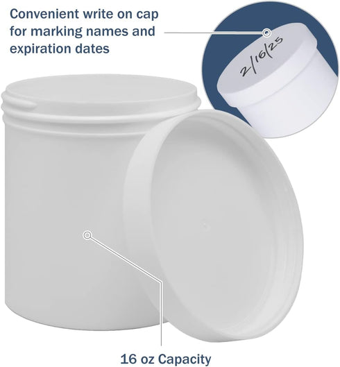 EZY DOSE Ointment Jar and Container, 16 oz Capacity, Leak-Proof, Durable Design, White (Pack of 12)
